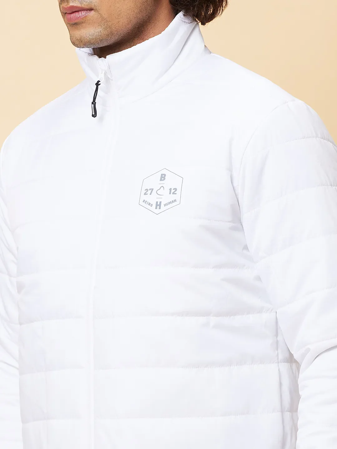 White Regular Fit Men's Jacket by Being Human Clothing - Image 5