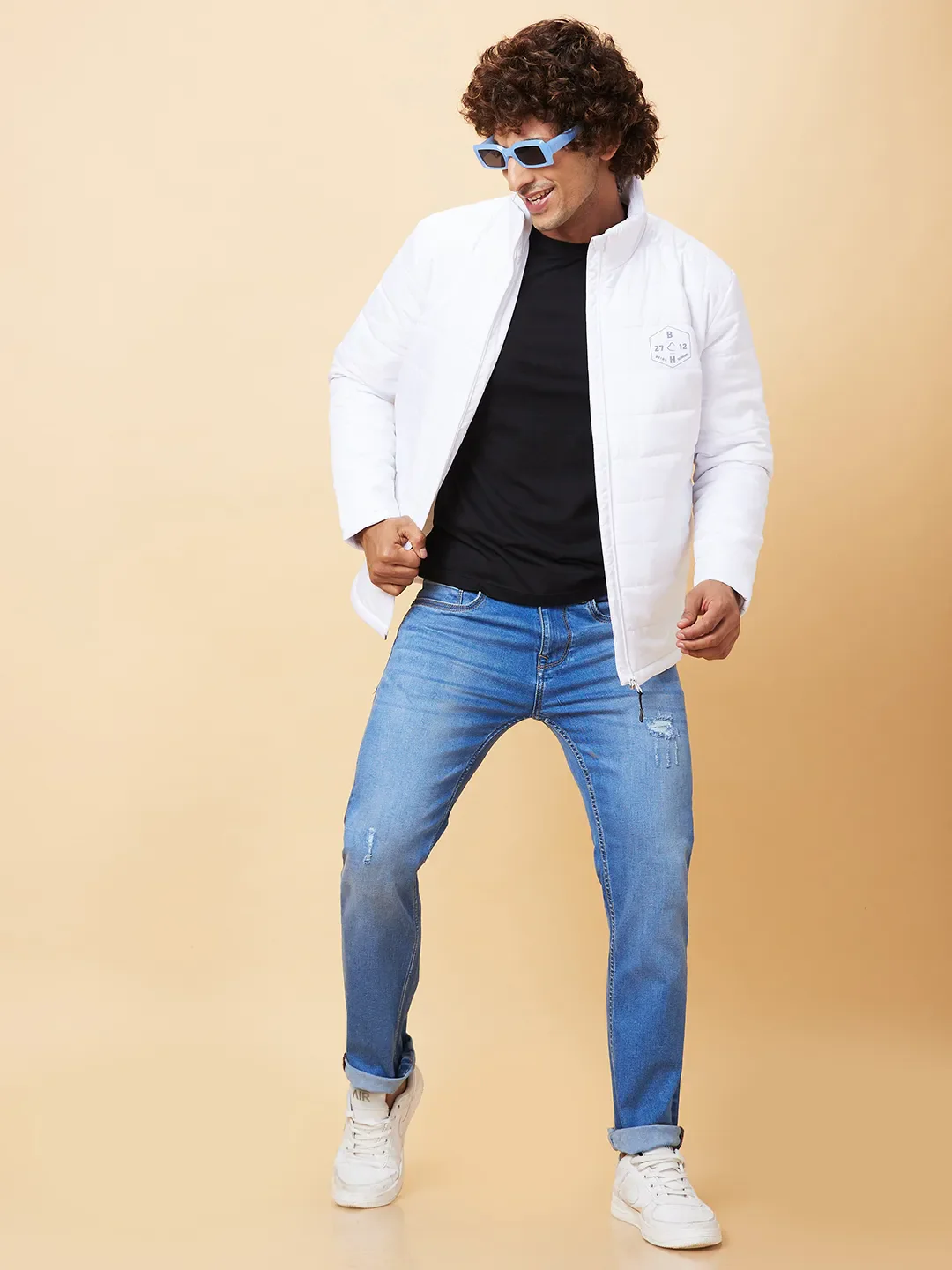 White Regular Fit Men's Jacket by Being Human Clothing - Image 6