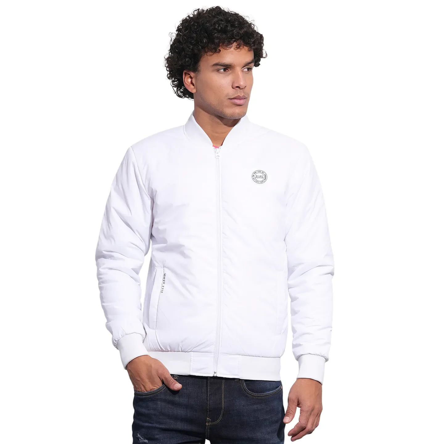 White Regular Fit Men's Jacket by Being Human Clothing
