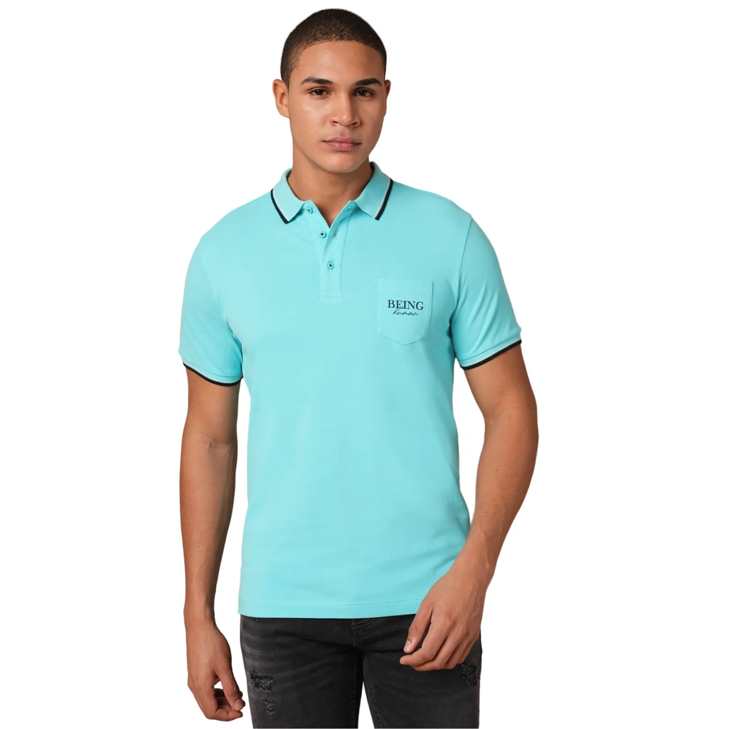 Aqua Regular Fit Men's Polo T-Shirt by Being Human Clothing - Image 3
