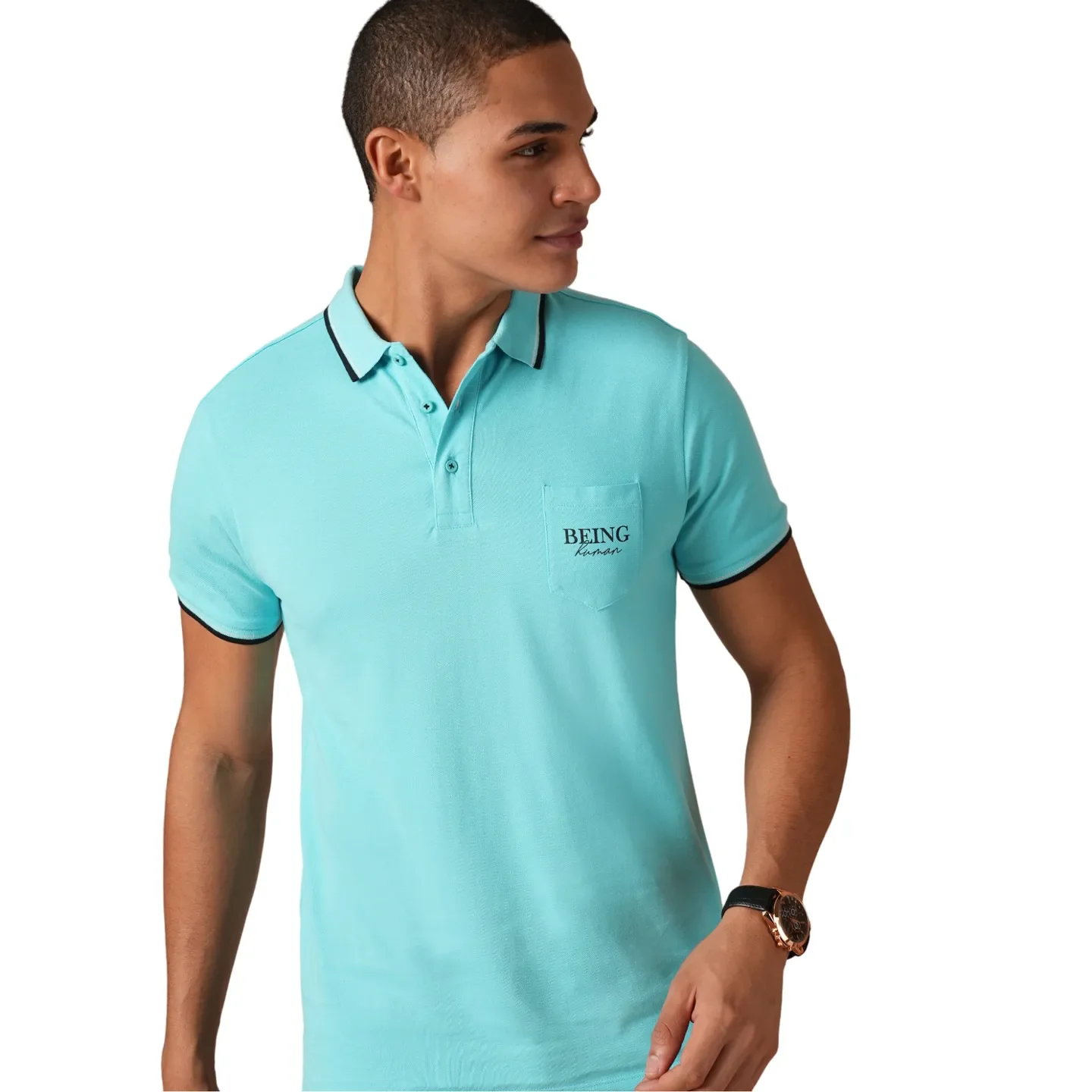 Aqua Regular Fit Men's Polo T-Shirt by Being Human Clothing - Image 6