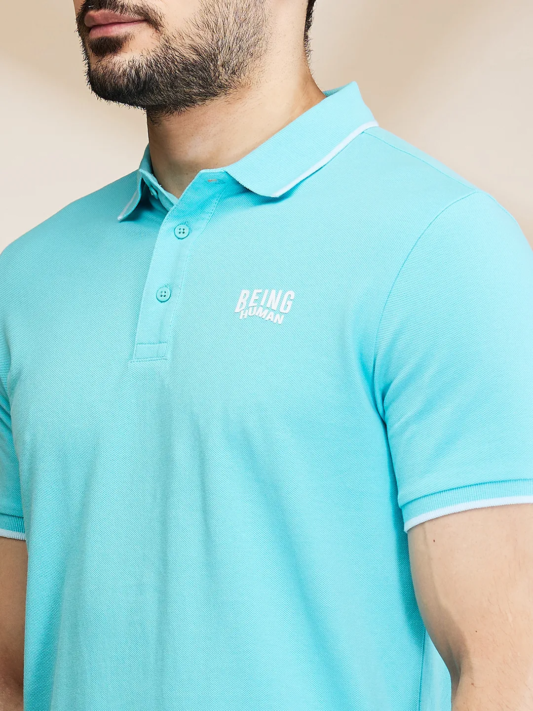 Aqua Regular Fit Men's Polo T-Shirt by Being Human Clothing - Image 4