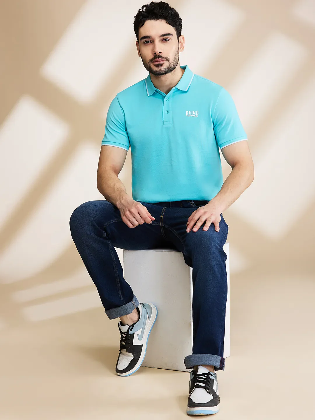 Aqua Regular Fit Men's Polo T-Shirt by Being Human Clothing - Image 5