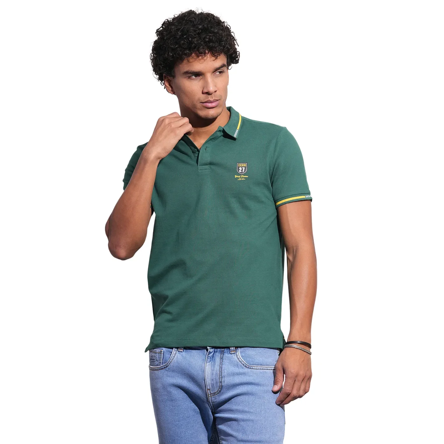 Green Regular Fit Men's Polo T-Shirt by Being Human Clothing