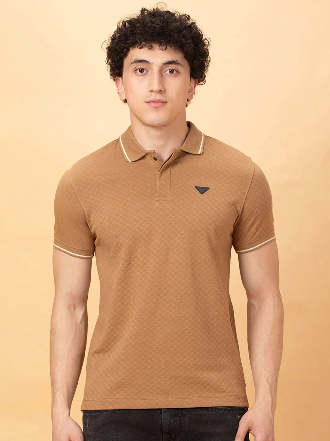 Beige Regular Fit Men's Polo T-Shirt by Being Human Clothing