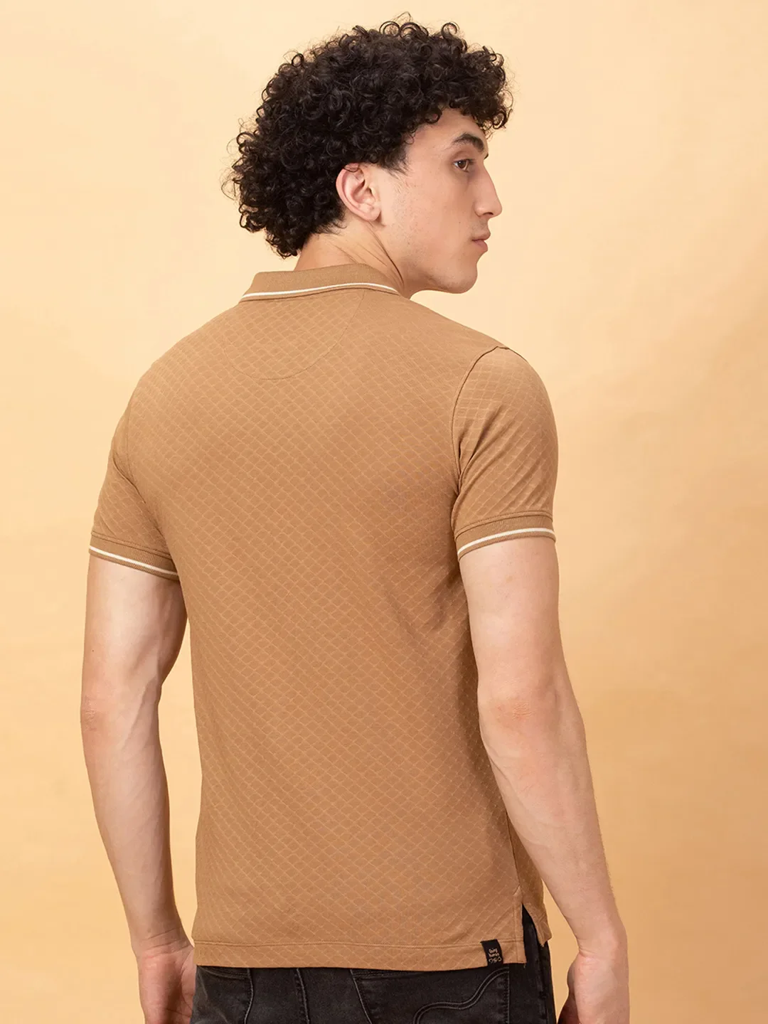 Beige Regular Fit Men's Polo T-Shirt by Being Human Clothing - Image 3