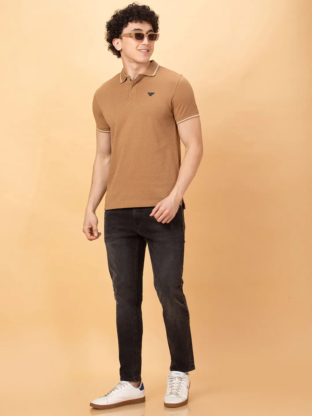 Beige Regular Fit Men's Polo T-Shirt by Being Human Clothing - Image 6