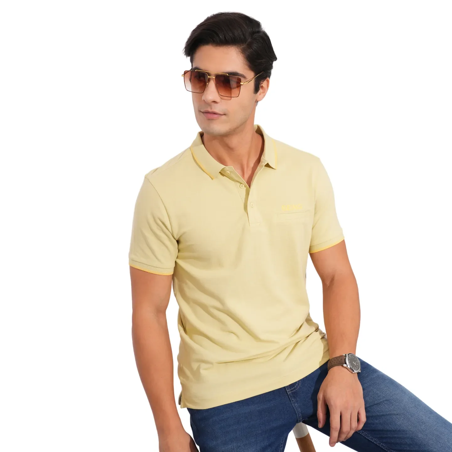 Beige Regular Fit Men's Polo T-Shirt by Being Human Clothing - Image 6
