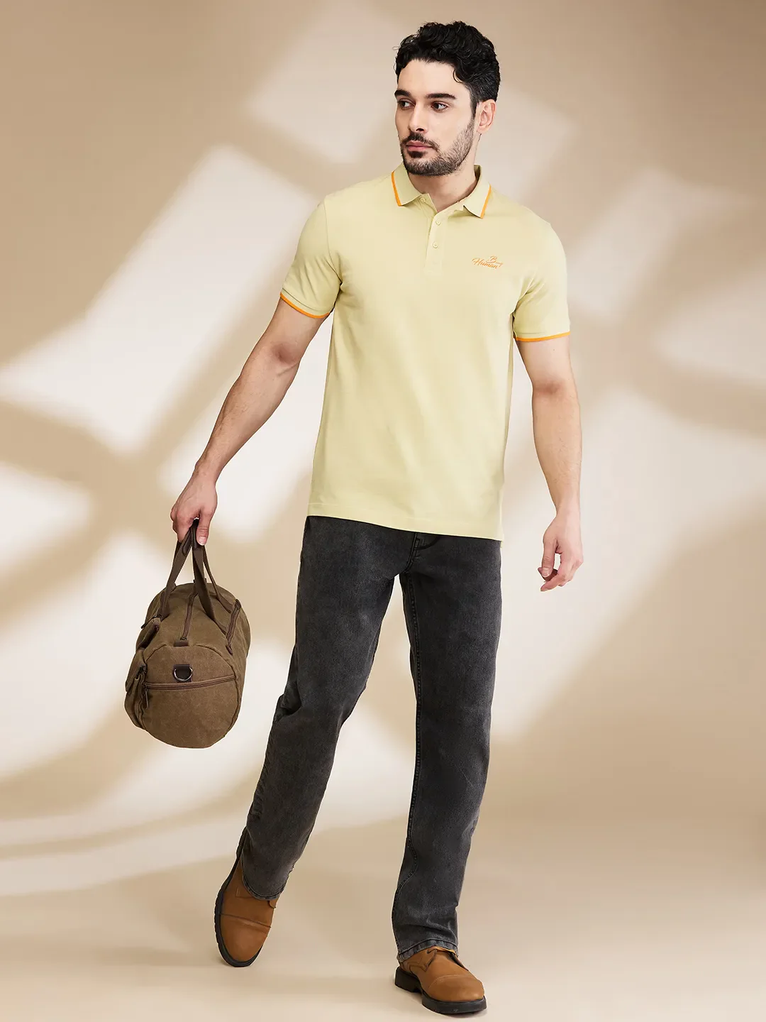 Beige Regular Fit Men's Polo T-Shirt by Being Human Clothing - Image 6