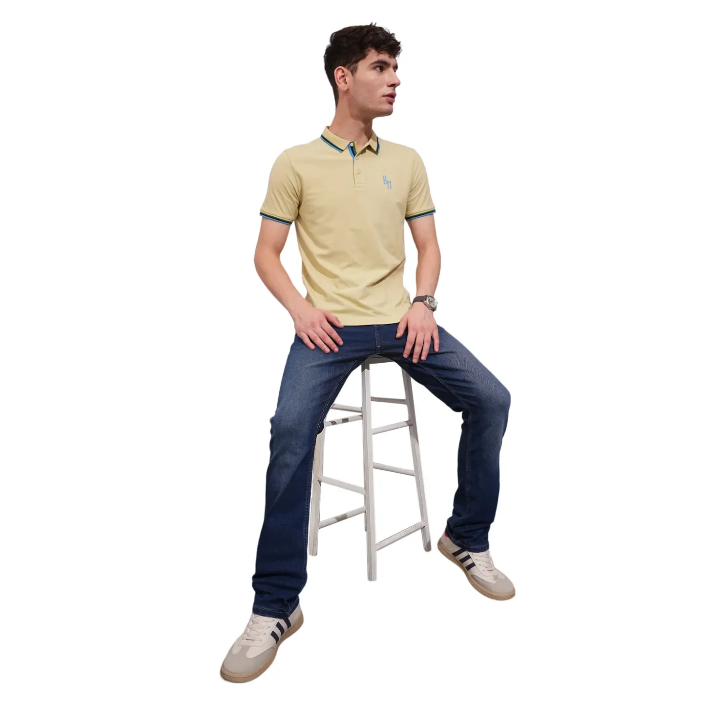 Beige Regular Fit Men's Polo T-Shirt by Being Human Clothing - Image 4