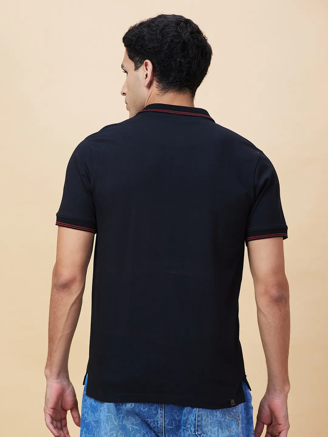 Black Regular Fit Men's Polo T-Shirt by Being Human Clothing - Image 3