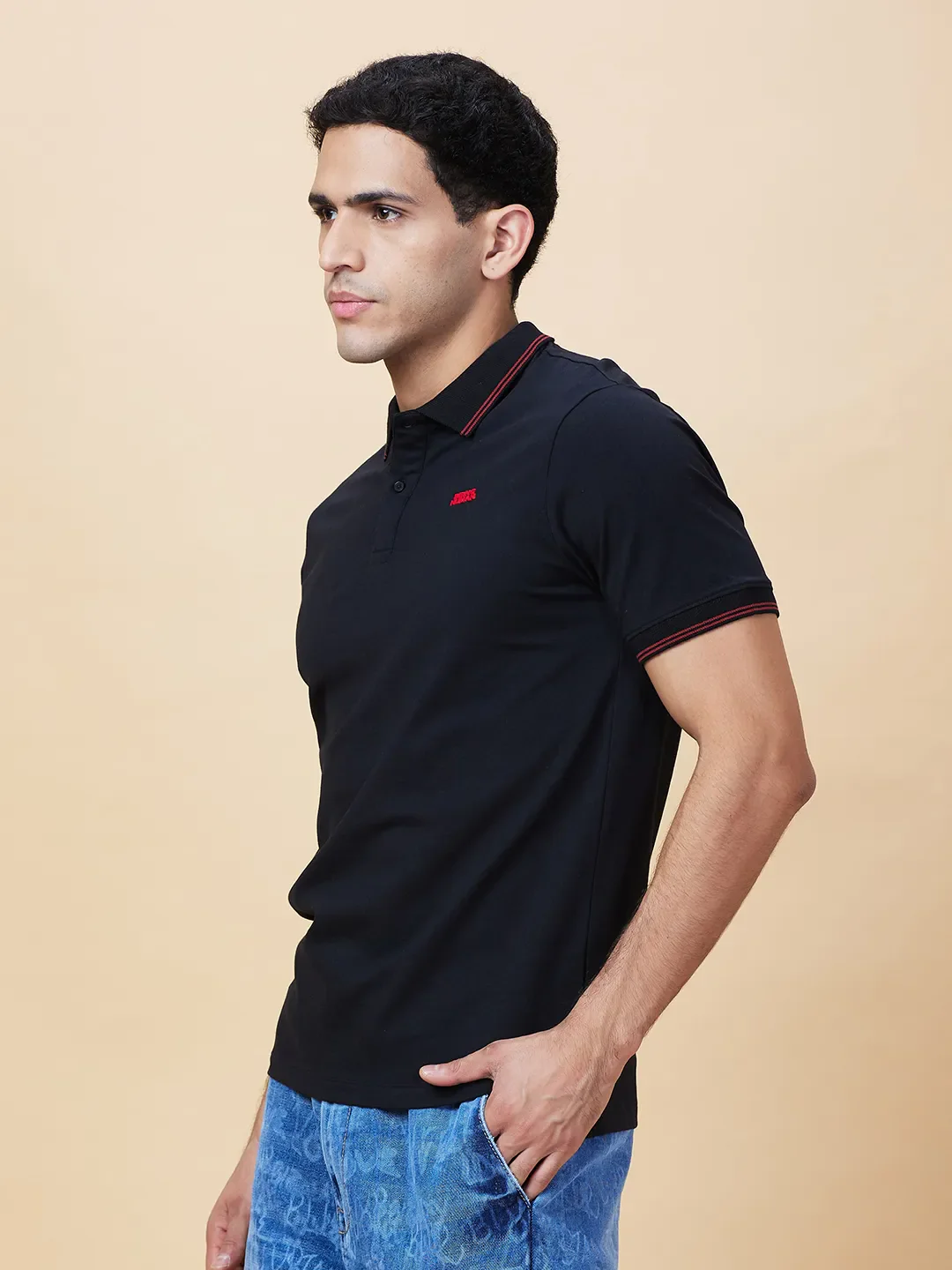 Black Regular Fit Men's Polo T-Shirt by Being Human Clothing - Image 4
