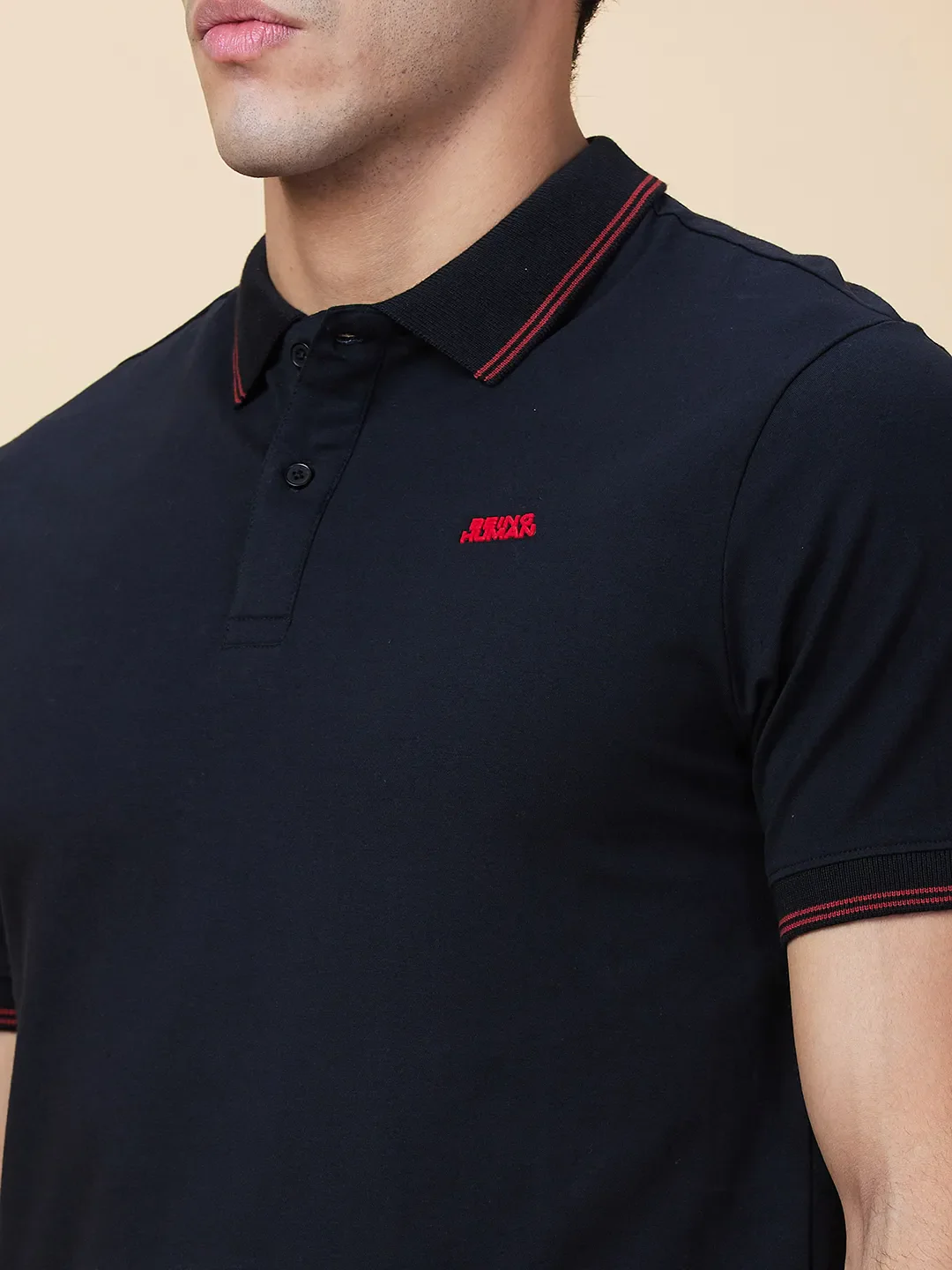 Black Regular Fit Men's Polo T-Shirt by Being Human Clothing - Image 5