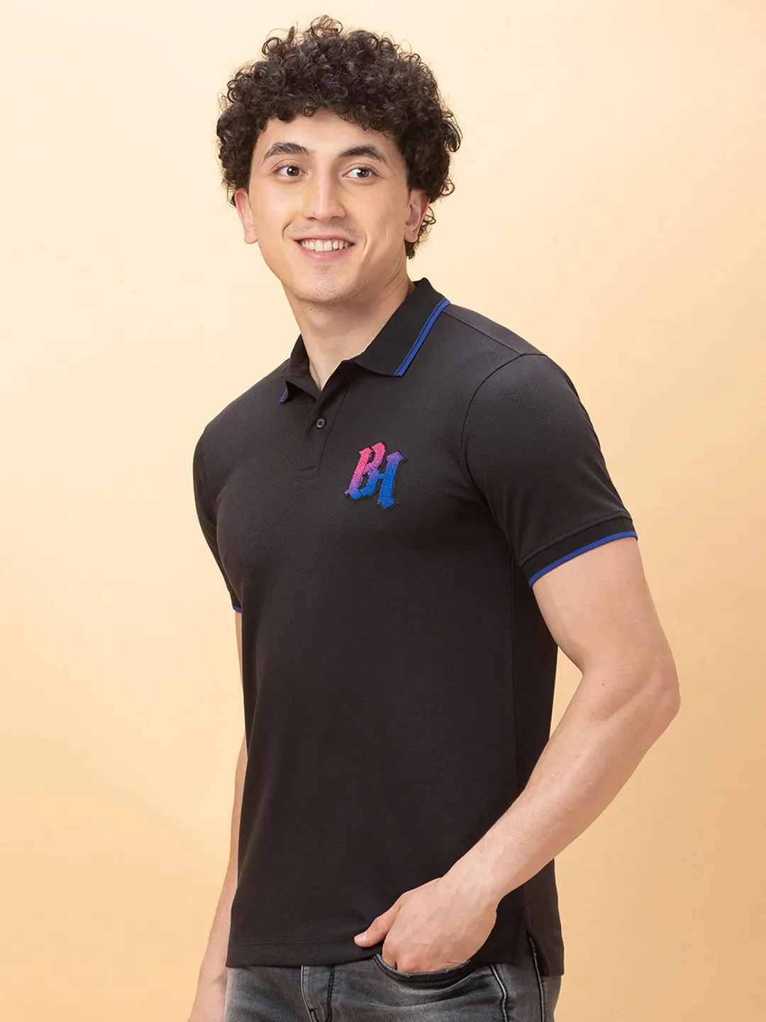 Black Regular Fit Men's Polo T-shirt by Being Human Clothing - Image 4