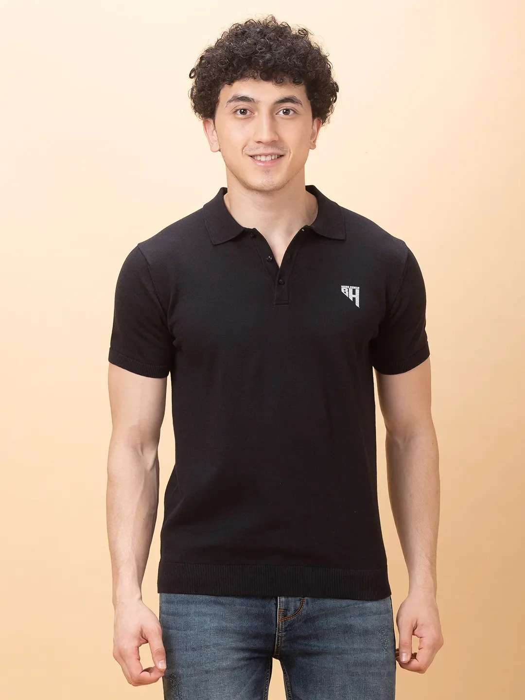 Black Regular Fit Men's Polo T-Shirt by Being Human Clothing