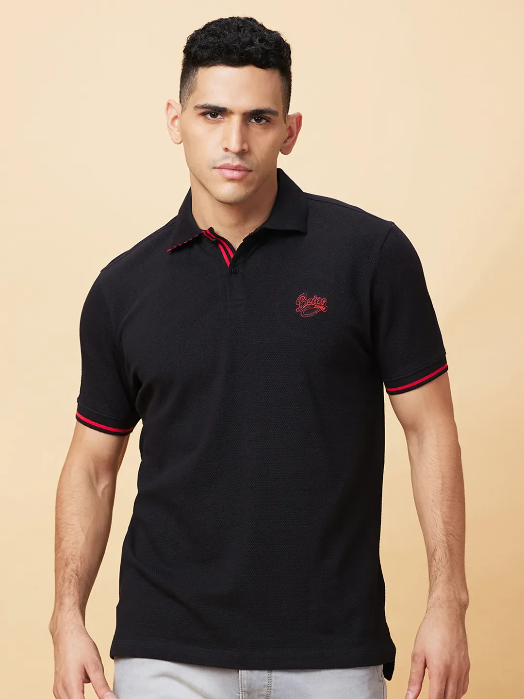 Black Regular Fit Men's Polo T-Shirt by Being Human Clothing