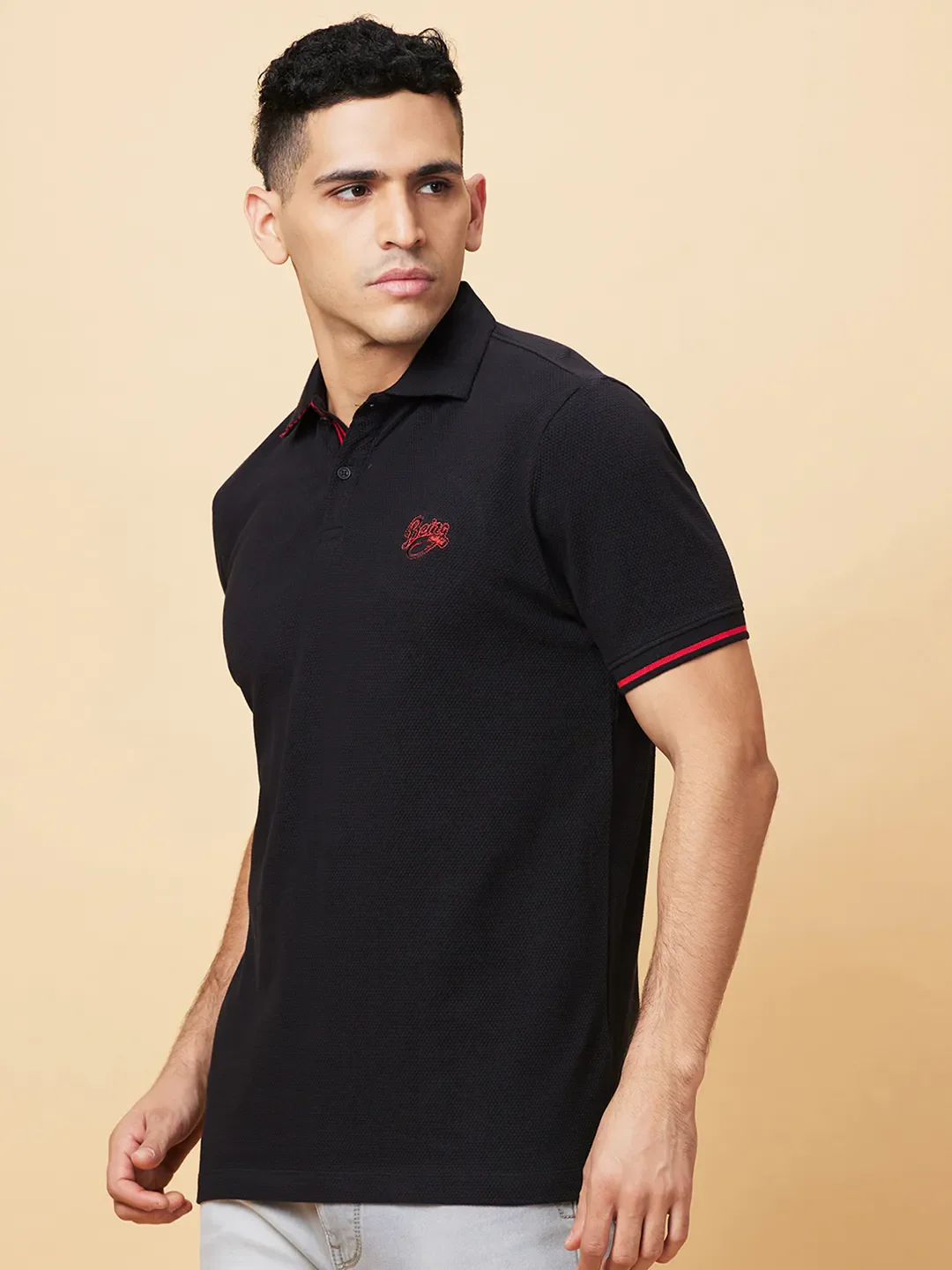Black Regular Fit Men's Polo T-Shirt by Being Human Clothing - Image 4