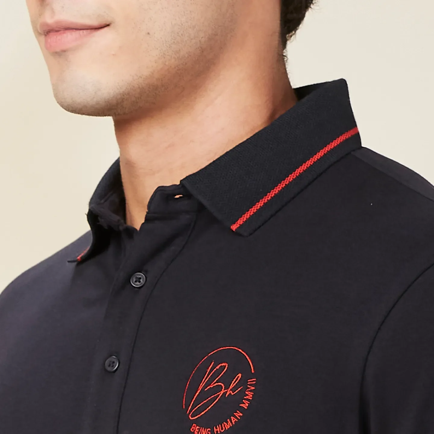 Black Regular Fit Men's Polo T-Shirt by Being Human Clothing - Image 5