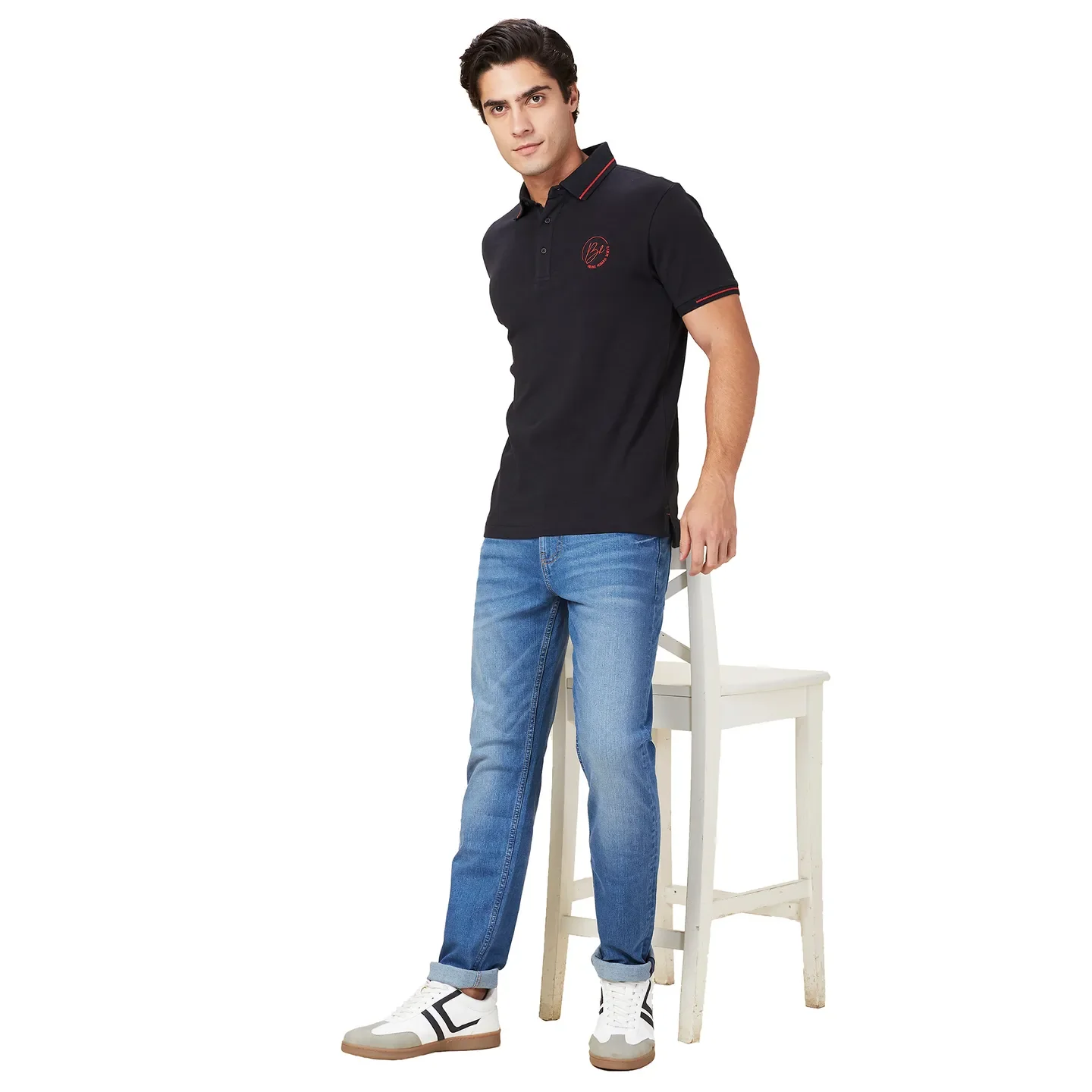 Black Regular Fit Men's Polo T-Shirt by Being Human Clothing - Image 6