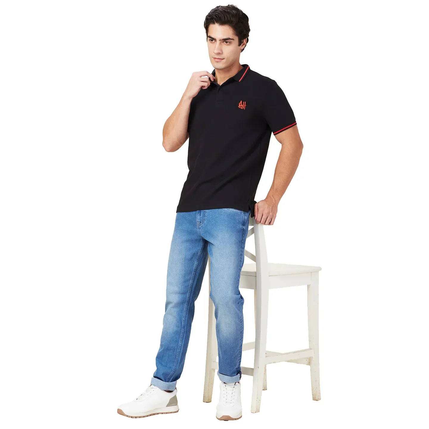Black Regular Fit Men's Polo T-Shirt by Being Human Clothing - Image 6