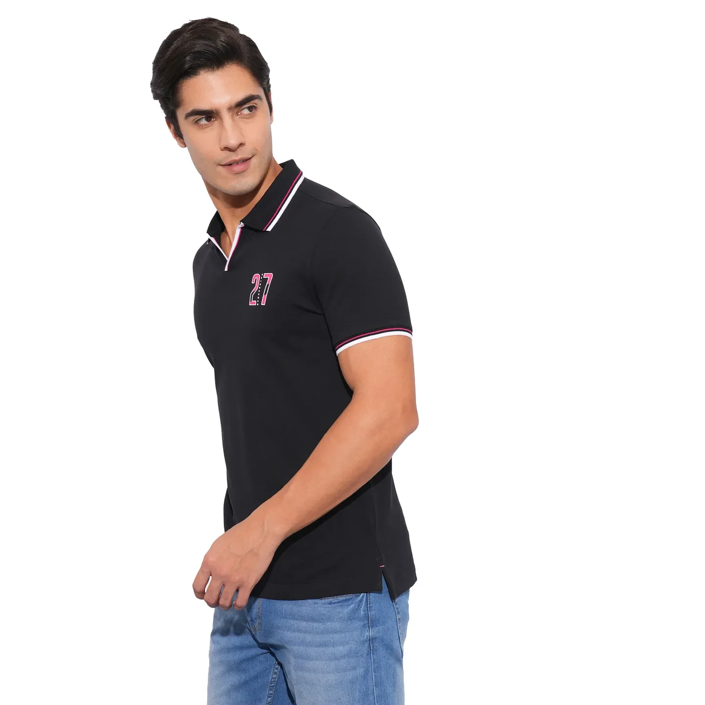 Black Regular Fit Men's Polo T-Shirt by Being Human Clothing - Image 2