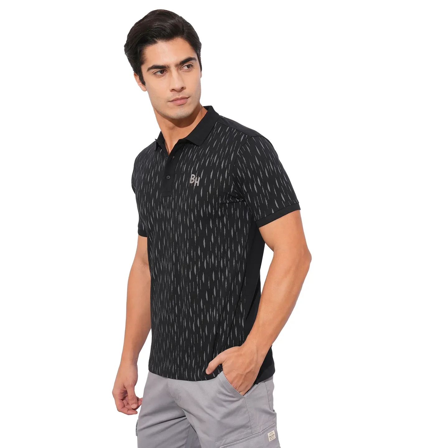 Black Regular Fit Men's Polo T-Shirt by Being Human Clothing - Image 2