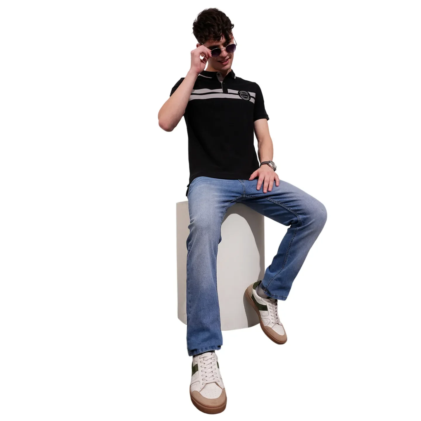 Black Regular Fit Men's Polo T-Shirt by Being Human Clothing - Image 4