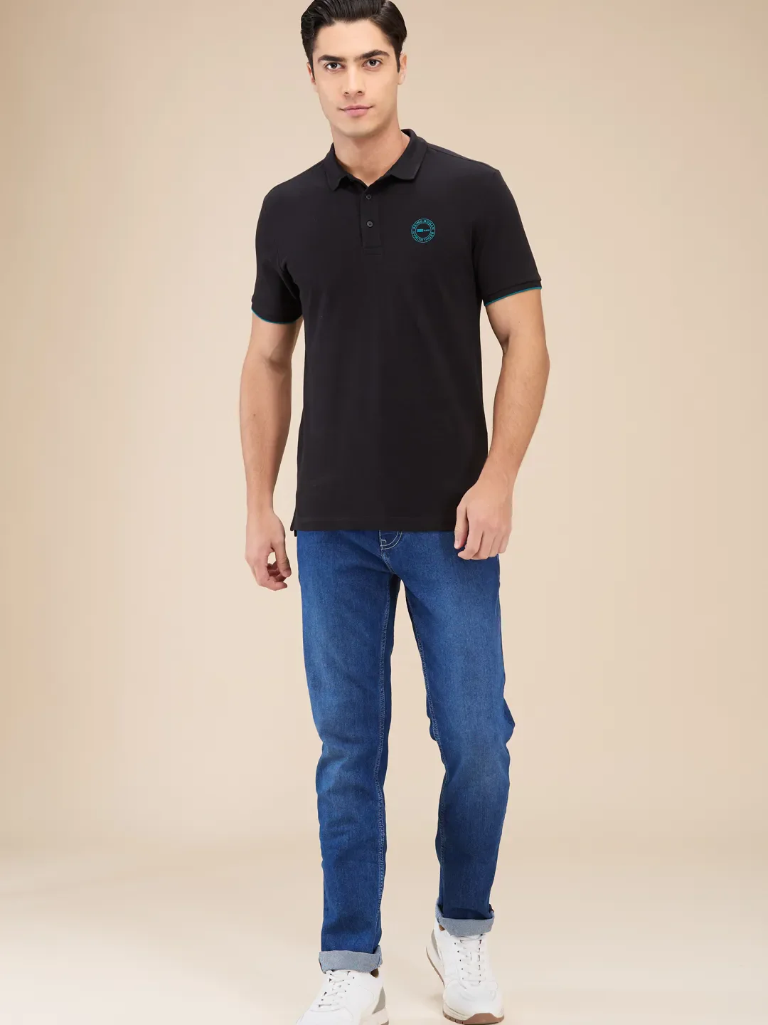 Black Regular Fit Men's Polo T-Shirt by Being Human Clothing - Image 2