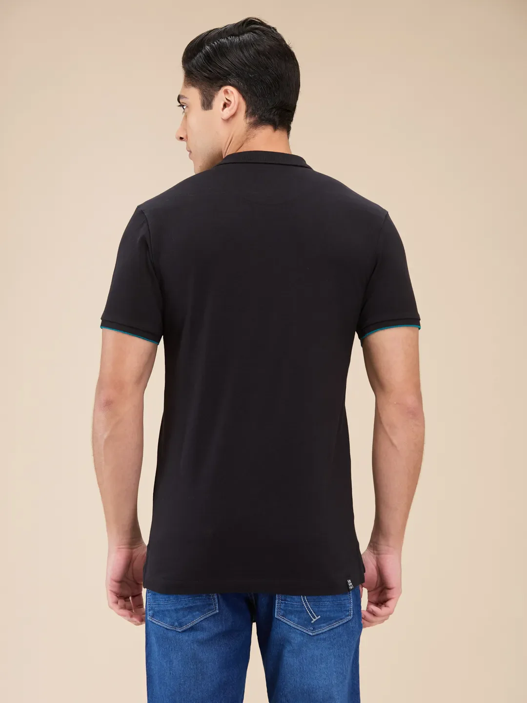 Black Regular Fit Men's Polo T-Shirt by Being Human Clothing - Image 3