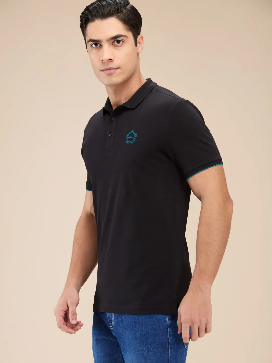 Black Regular Fit Men's Polo T-Shirt by Being Human Clothing - Image 4