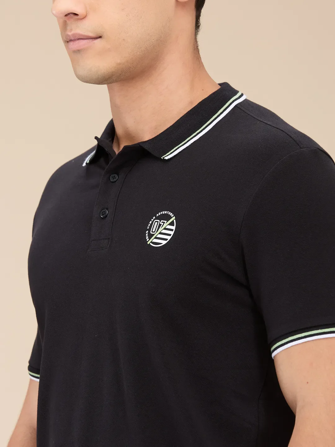 Black Regular Fit Men's Polo T-Shirt by Being Human Clothing - Image 5
