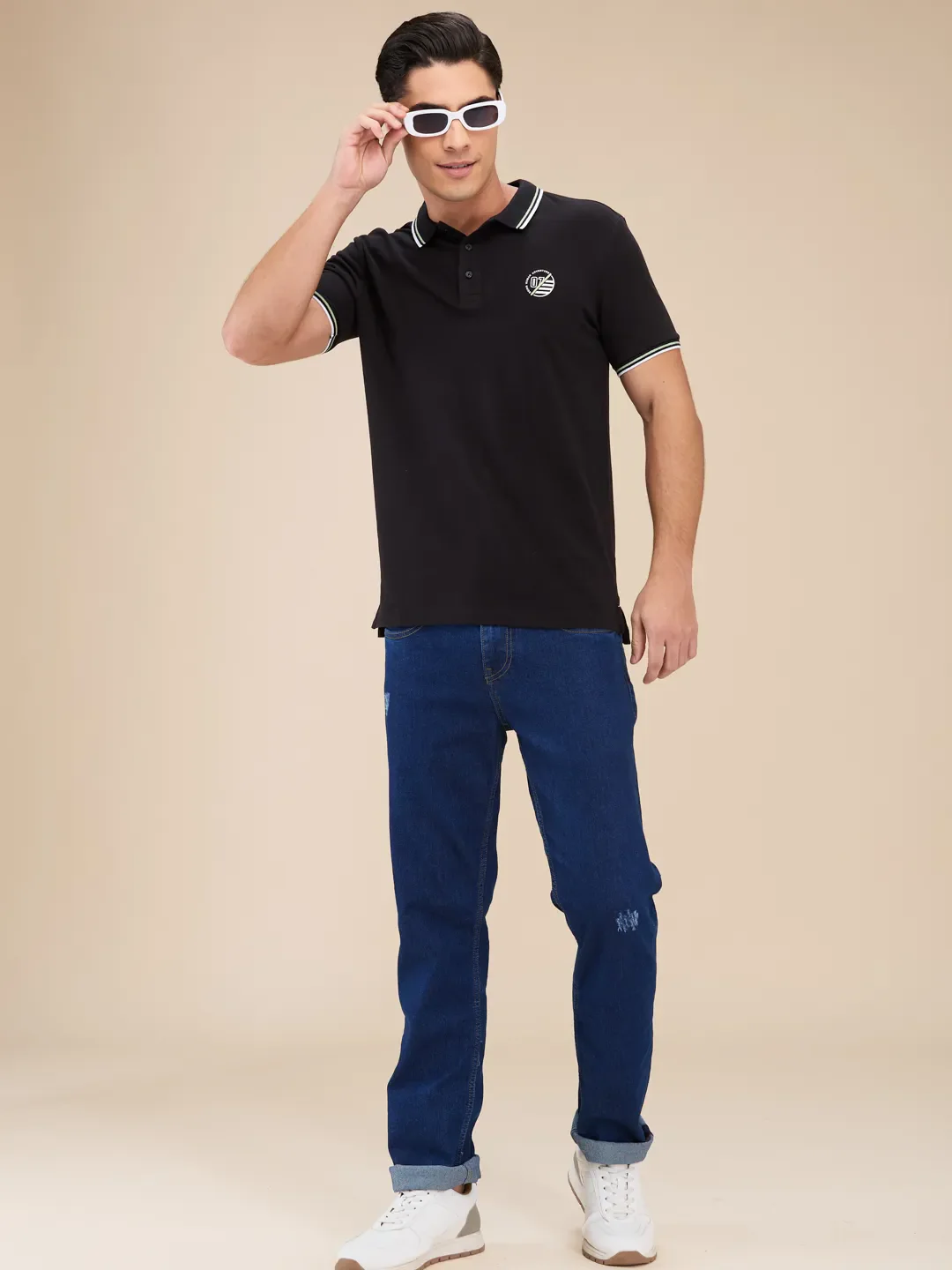 Black Regular Fit Men's Polo T-Shirt by Being Human Clothing - Image 6