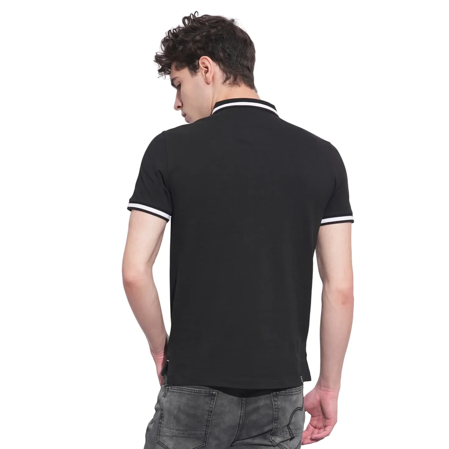 Black Regular Fit Men's Polo T-Shirt by Being Human Clothing - Image 3