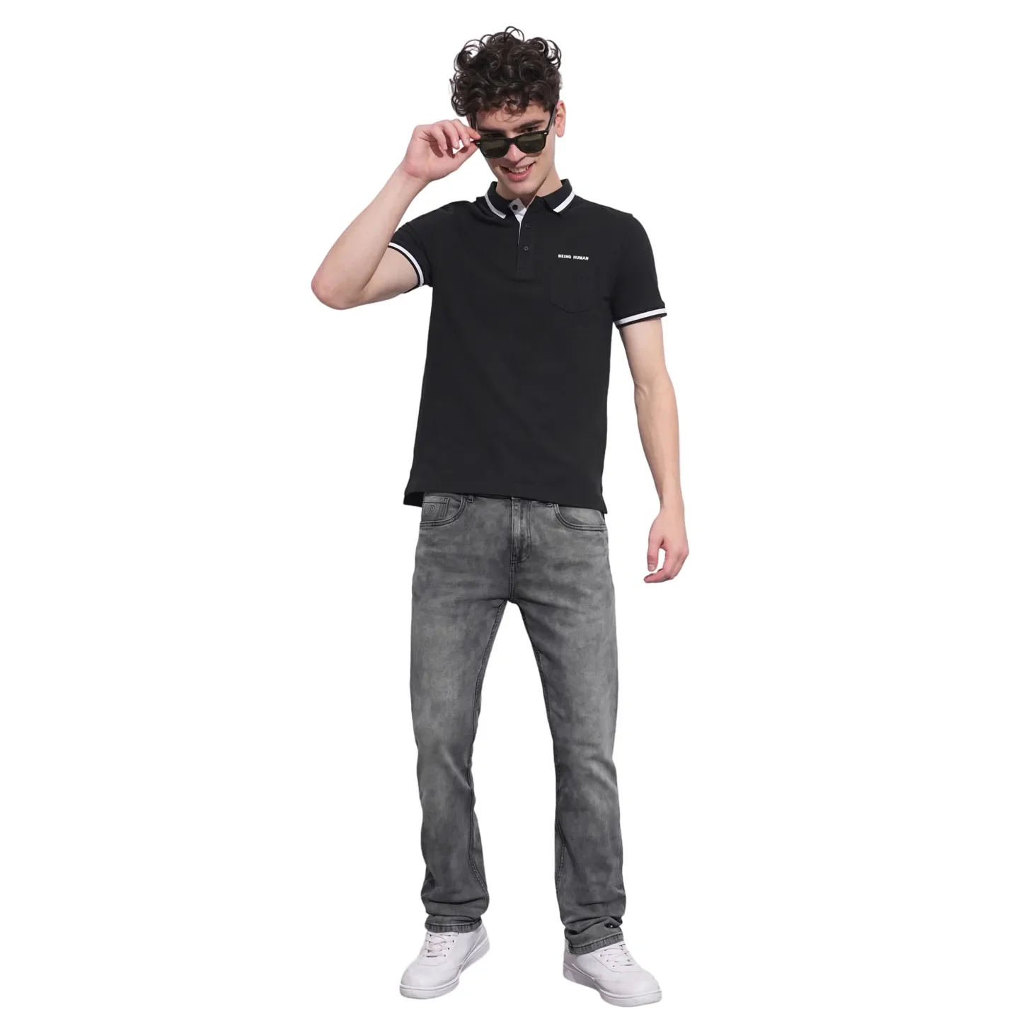 Black Regular Fit Men's Polo T-Shirt by Being Human Clothing - Image 4