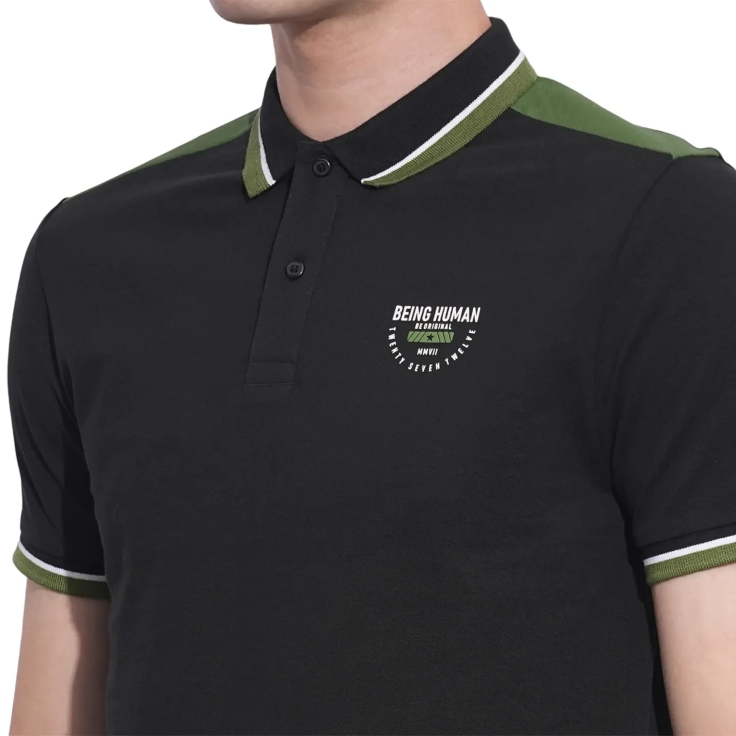 Black Regular Fit Men's Polo T-Shirt by Being Human Clothing - Image 5