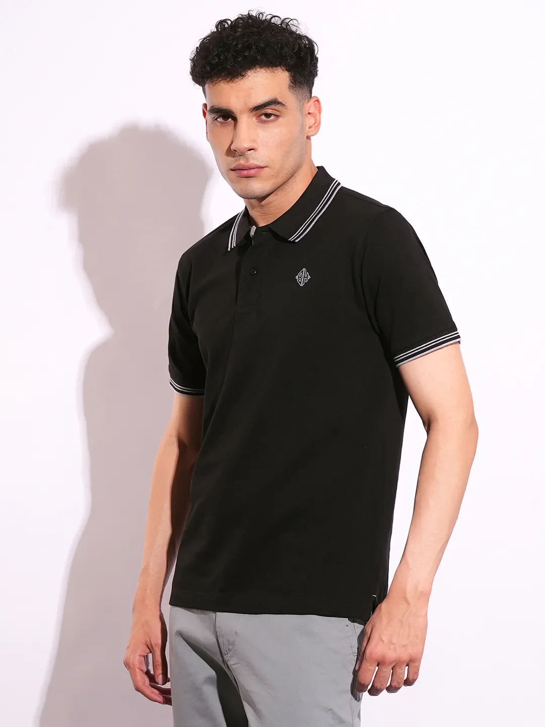 Black Regular Fit Men's Polo T-Shirt by Being Human Clothing - Image 2