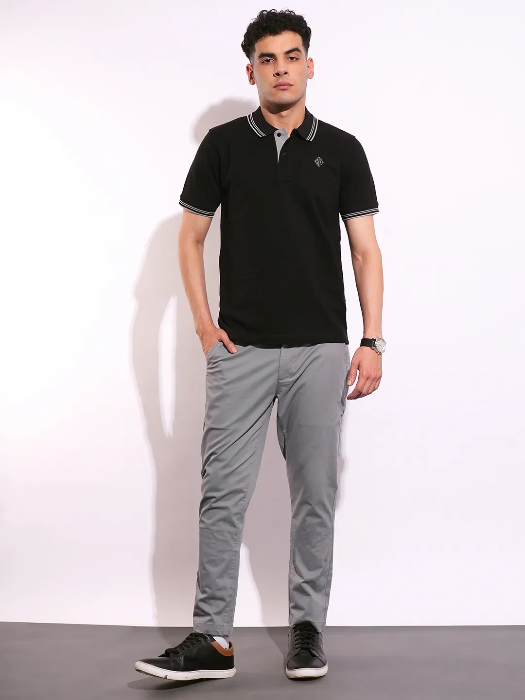 Black Regular Fit Men's Polo T-Shirt by Being Human Clothing - Image 4
