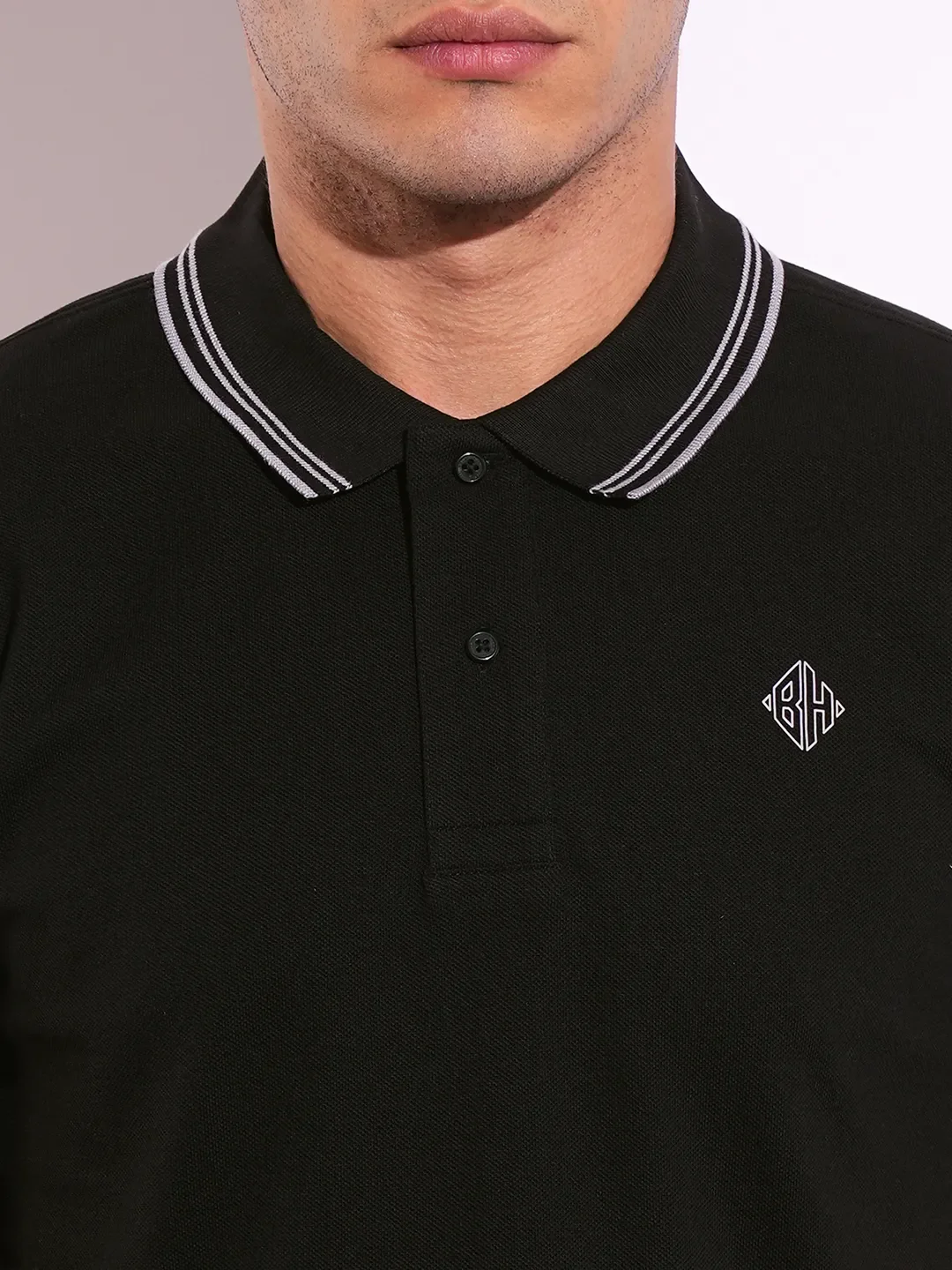 Black Regular Fit Men's Polo T-Shirt by Being Human Clothing - Image 5