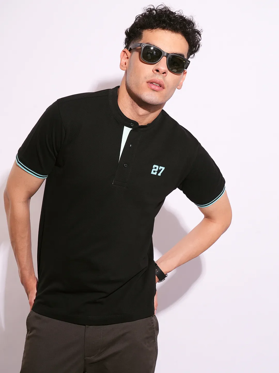 Black Regular Fit Men's Polo T-Shirt by Being Human Clothing - Image 6