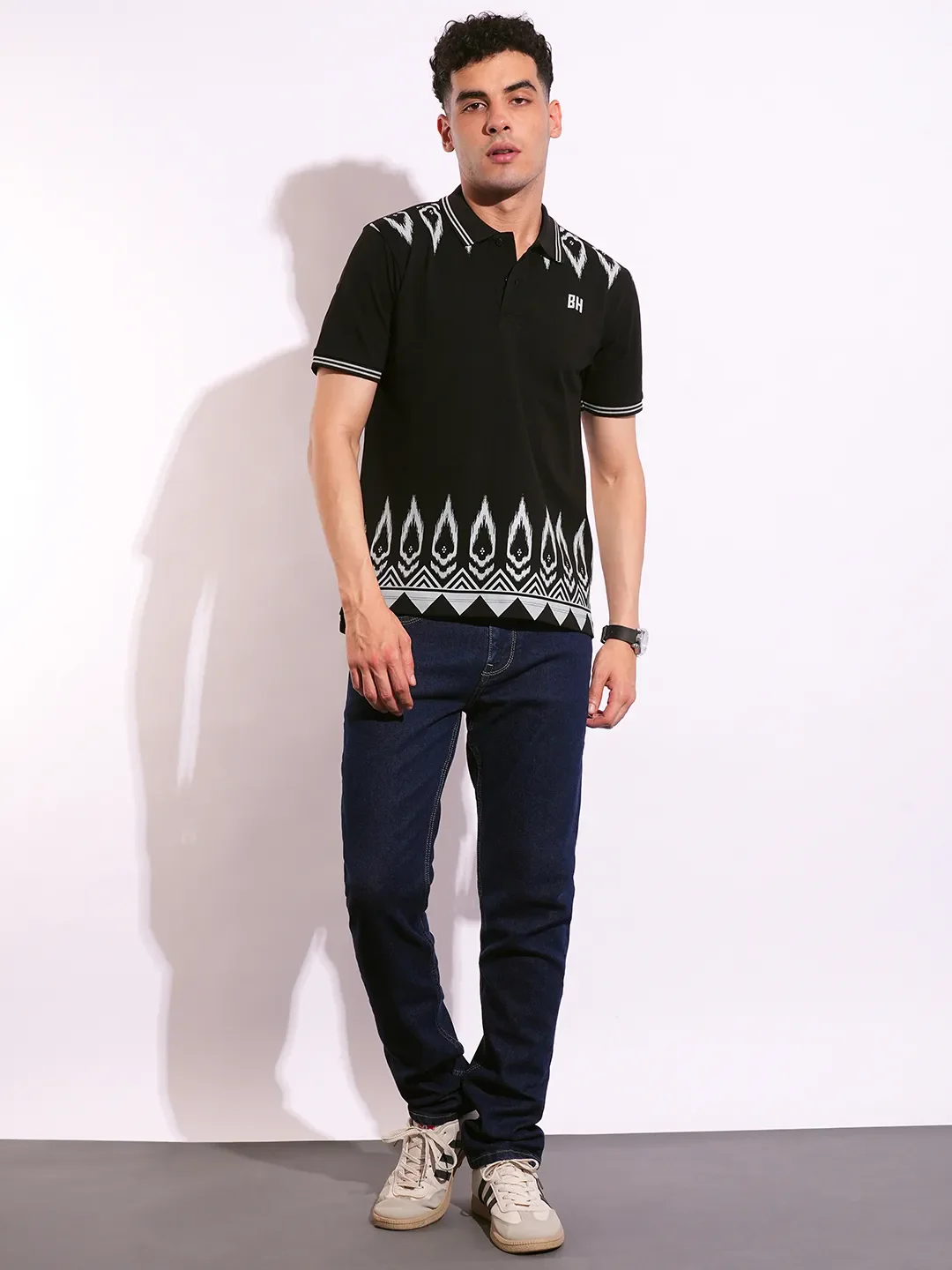 Black Regular Fit Men's Polo T-Shirt by Being Human Clothing - Image 4