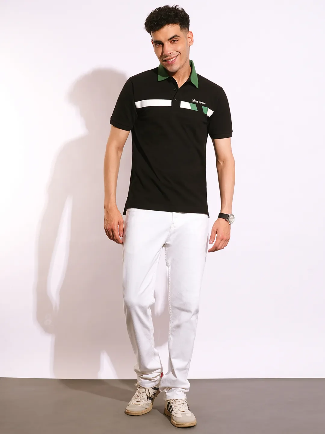 Black Regular Fit Men's Polo T-Shirt by Being Human Clothing - Image 4