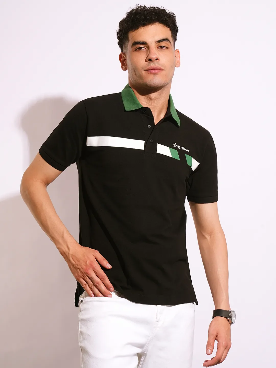 Black Regular Fit Men's Polo T-Shirt by Being Human Clothing - Image 6