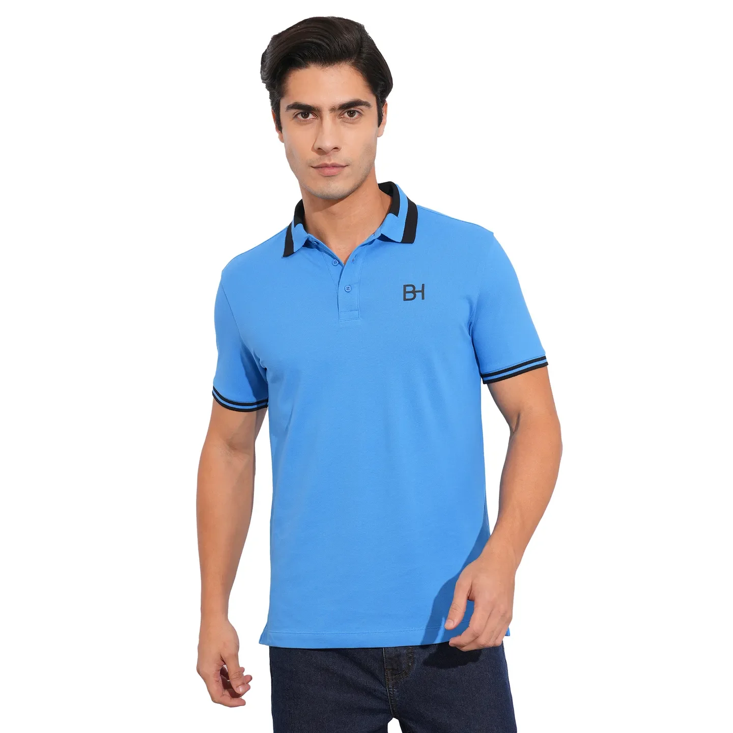 Blue Regular Fit Men's Polo T-Shirt by Being Human Clothing
