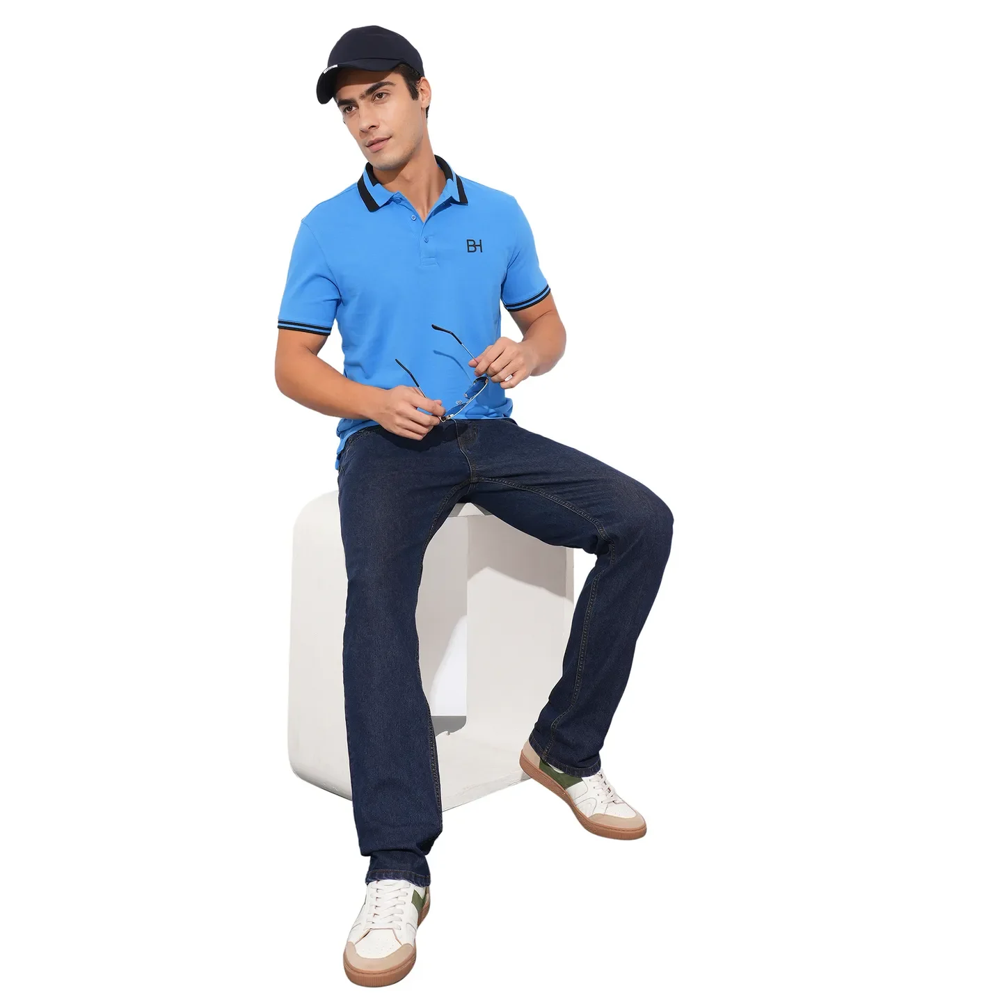 Blue Regular Fit Men's Polo T-Shirt by Being Human Clothing - Image 4