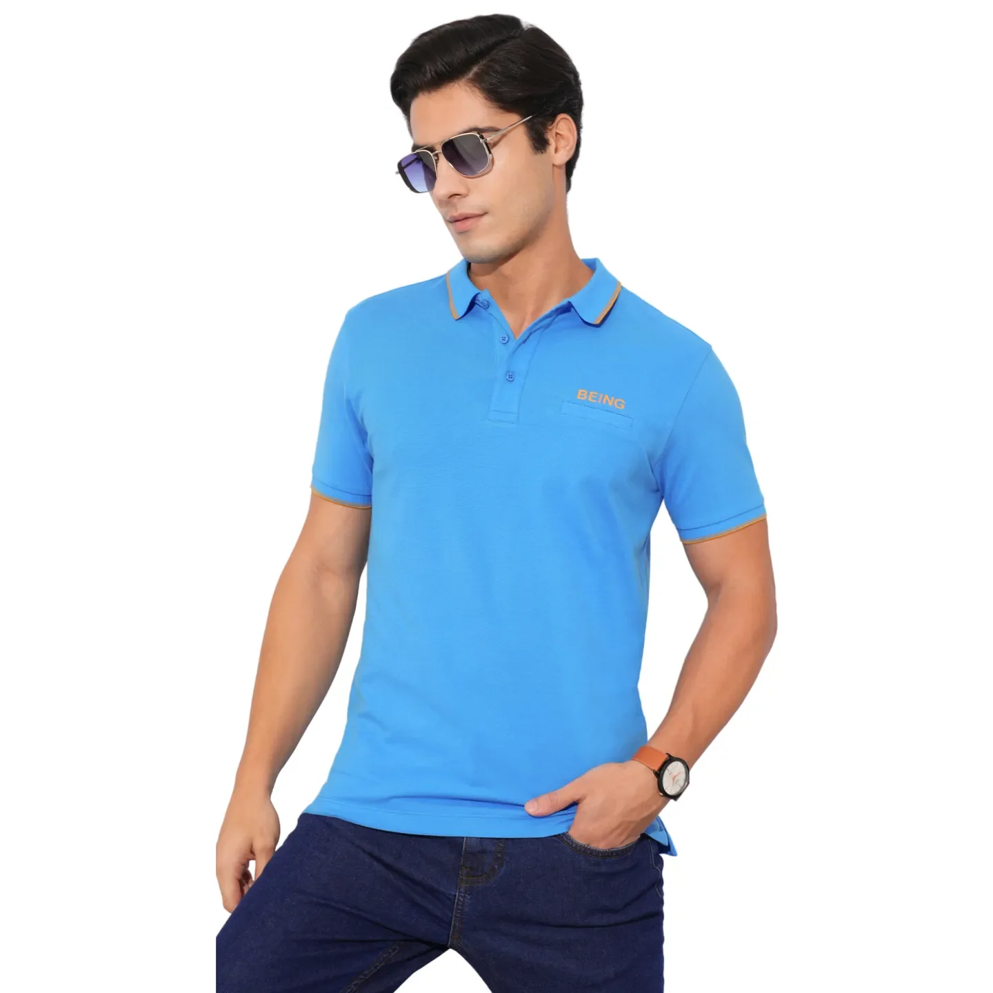 Blue Regular Fit Men's Polo T-Shirt by Being Human Clothing - Image 6