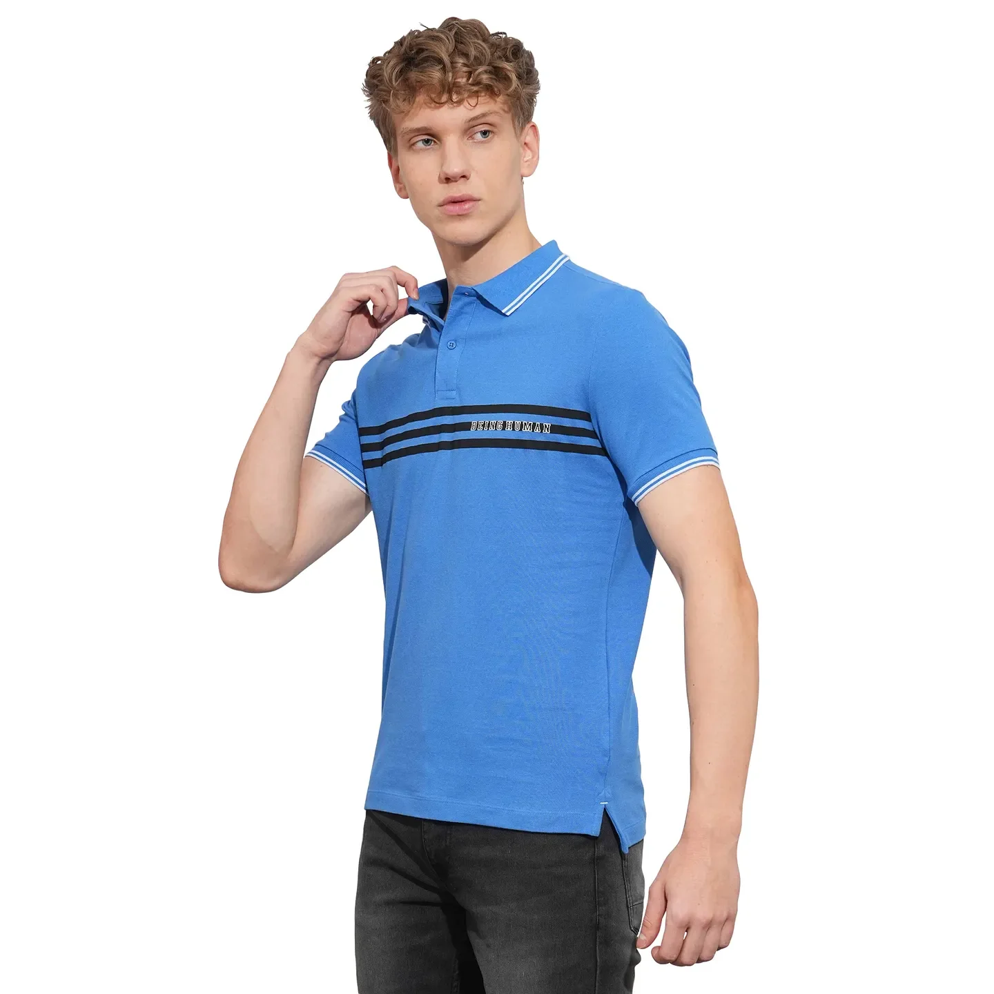 Blue Regular Fit Men's Polo T-Shirt by Being Human Clothing - Image 2