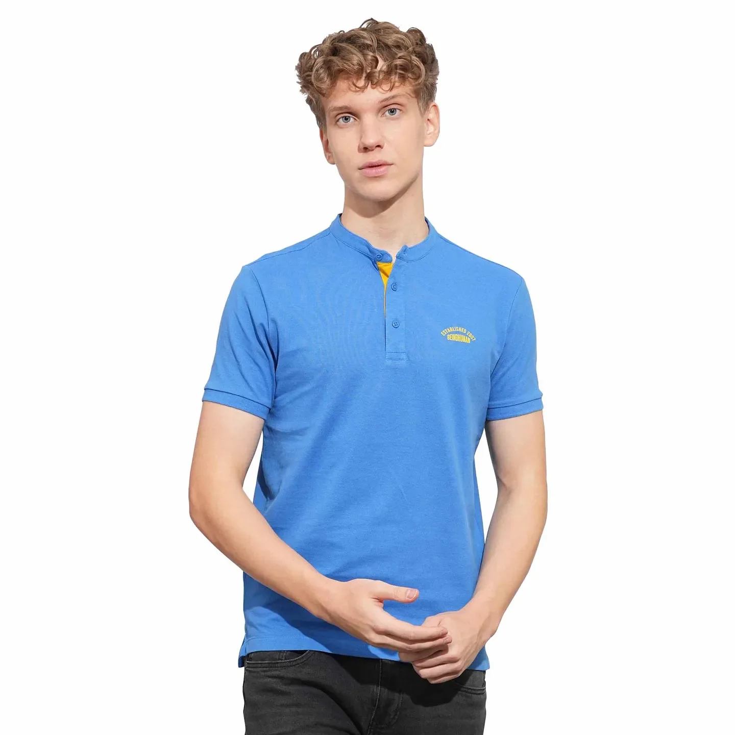 Blue Regular Fit Men's Polo T-Shirt by Being Human Clothing