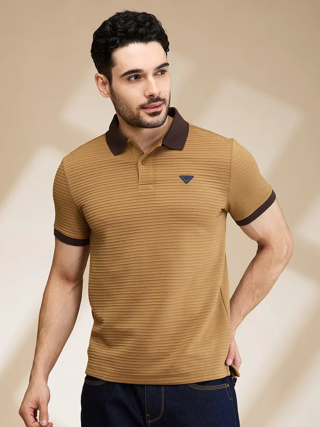 Brown Regular Fit Men's Polo T-Shirt by Being Human Clothing