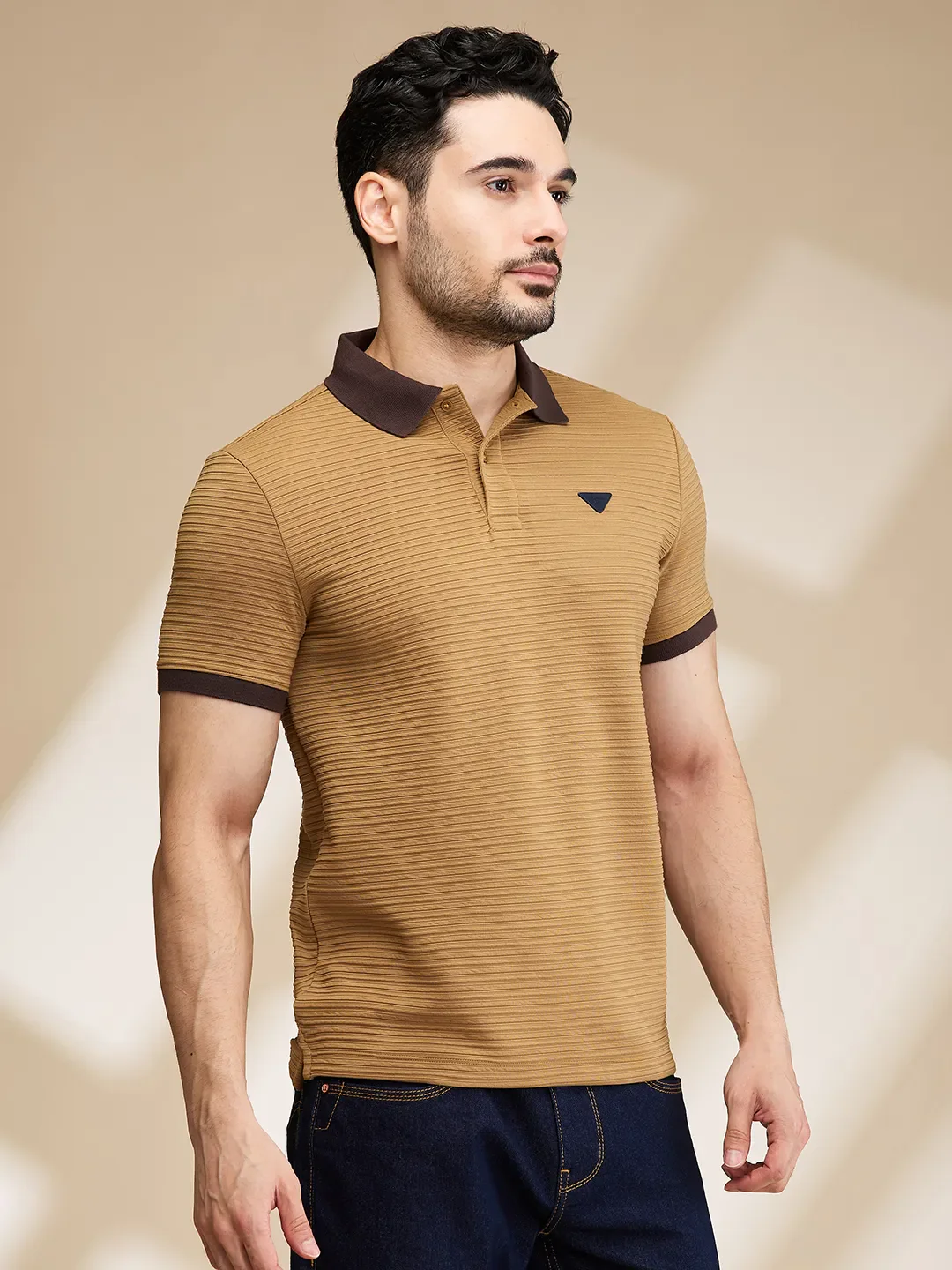 Brown Regular Fit Men's Polo T-Shirt by Being Human Clothing - Image 4
