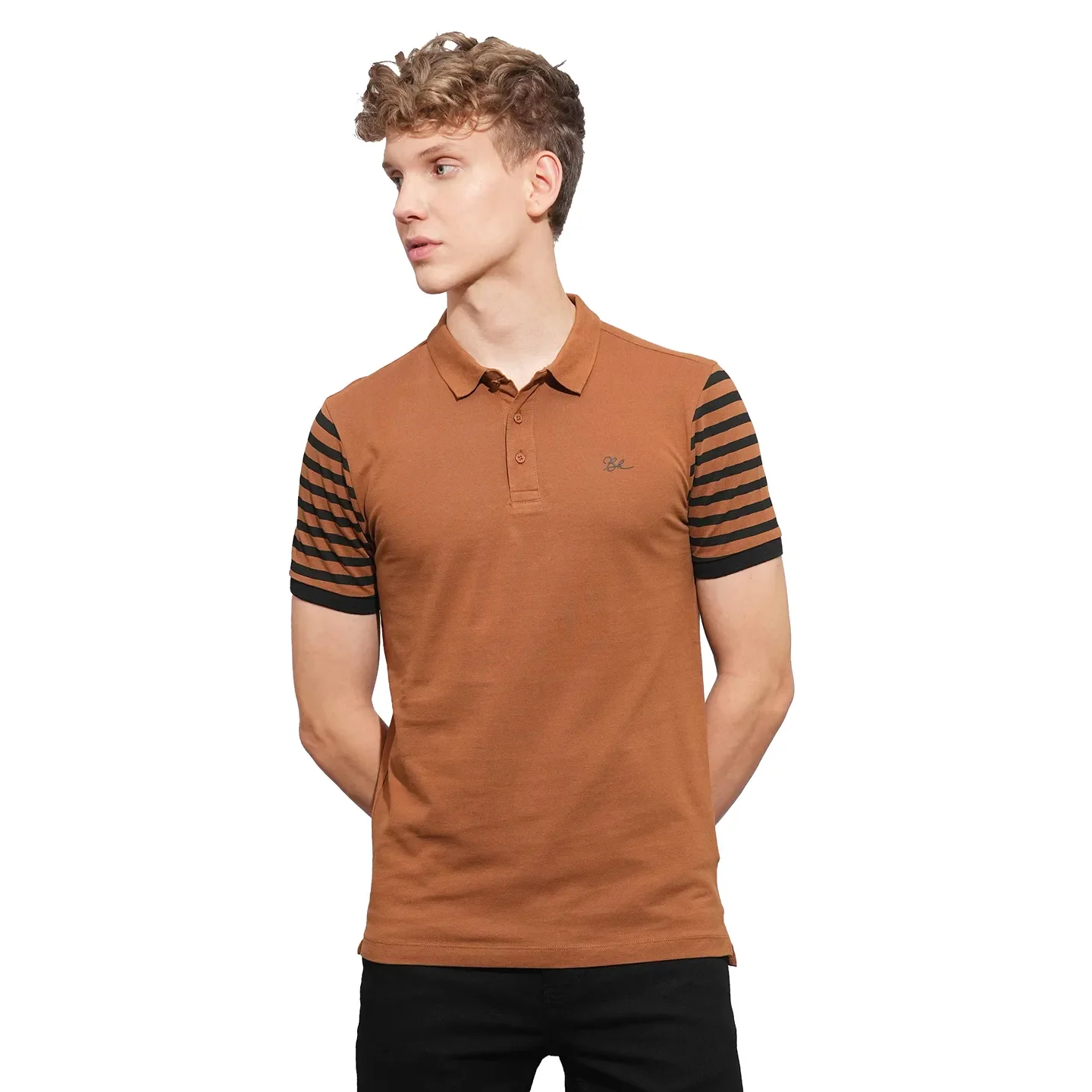 Brown Regular Fit Men's Polo T-Shirt by Being Human Clothing